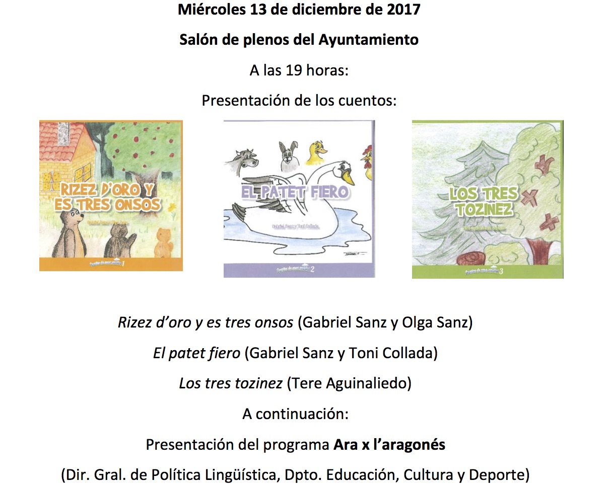Política Lingüística del Gobierno de Aragón presenta en Fonz la colección de clásicos infantiles traducidos al aragonés Cuentos de casa nuestra