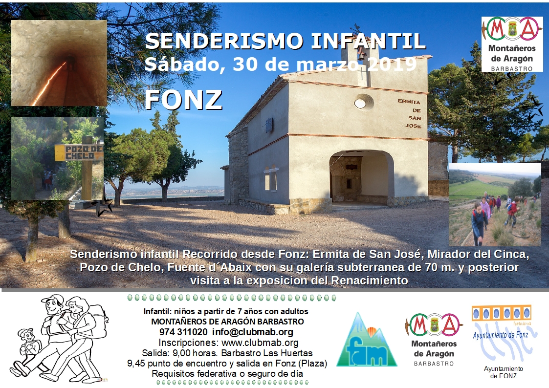 Montañeros de Aragón Barbastro elige Fonz para iniciar la temporada de senderismo infantil